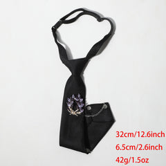 Crystal Flower Crown Tie Metal Tassel Necktie Prom Accessories