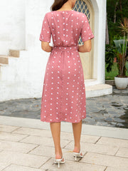 Polka Dot Crew Neck Dress Short Sleeve Knee Length Dress Women's Clothing