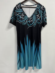 Women's Baroque Print V-Neck Short Sleeve Dress