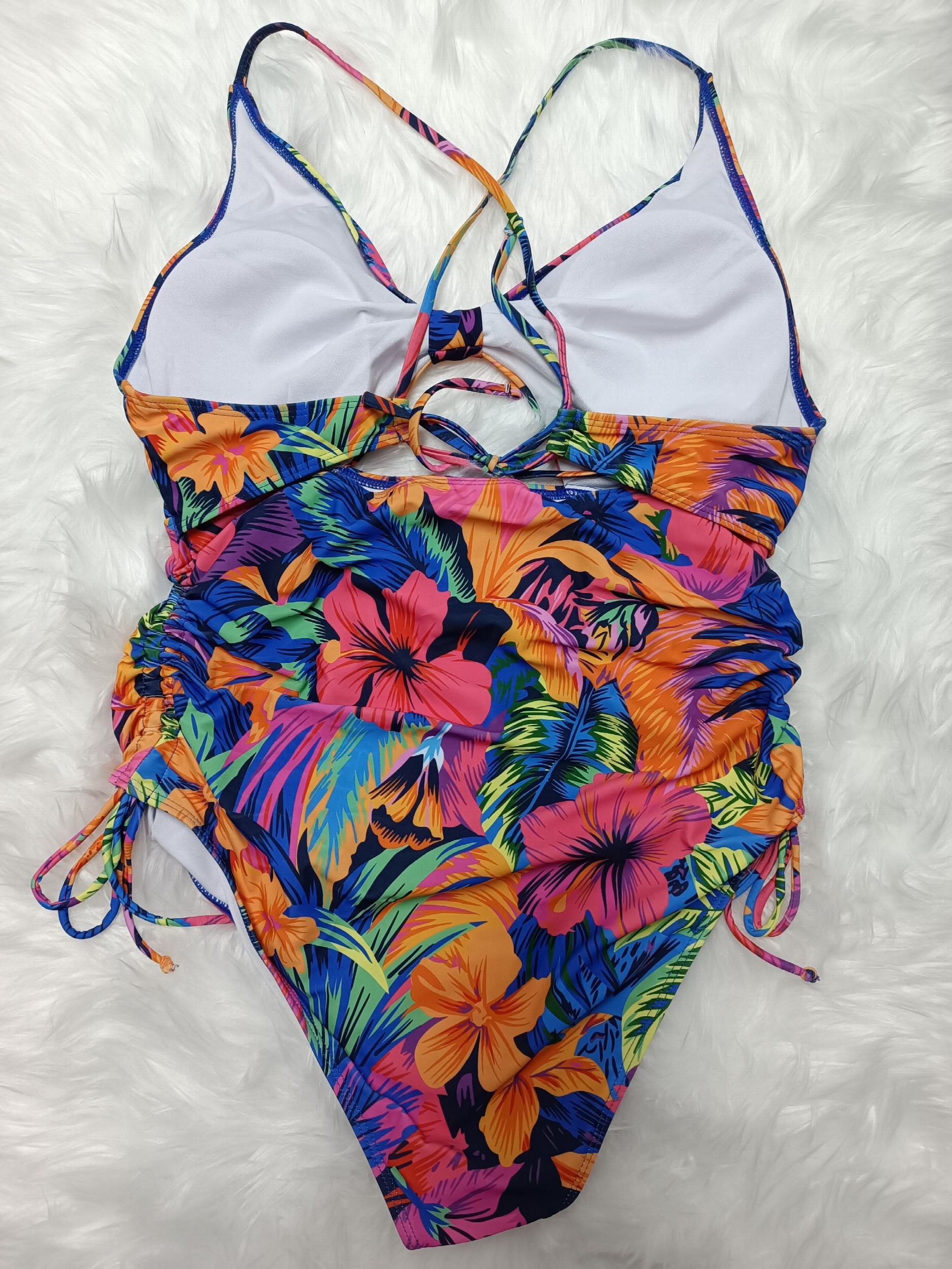 Floral Print Cut Out One Piece Swimsuit