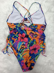 Floral Print Cut Out One Piece Swimsuit