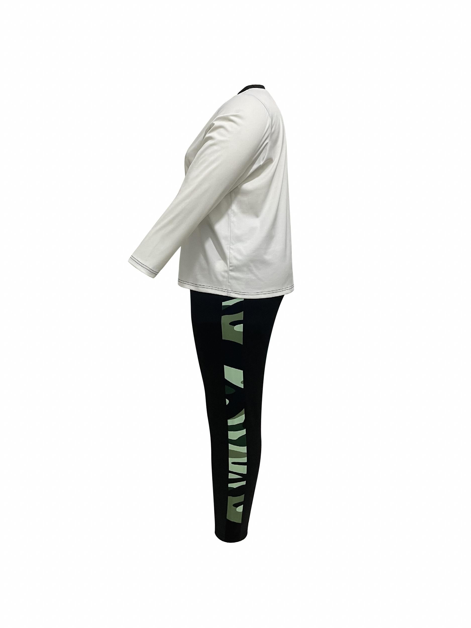 Colorblock Camo Print Top & Pants Set