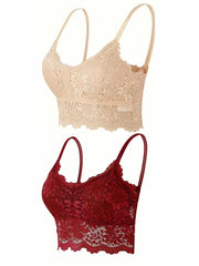 2pcs Lace Wireless Bras Comfy Scallop Trim Bra Women's Lingerie