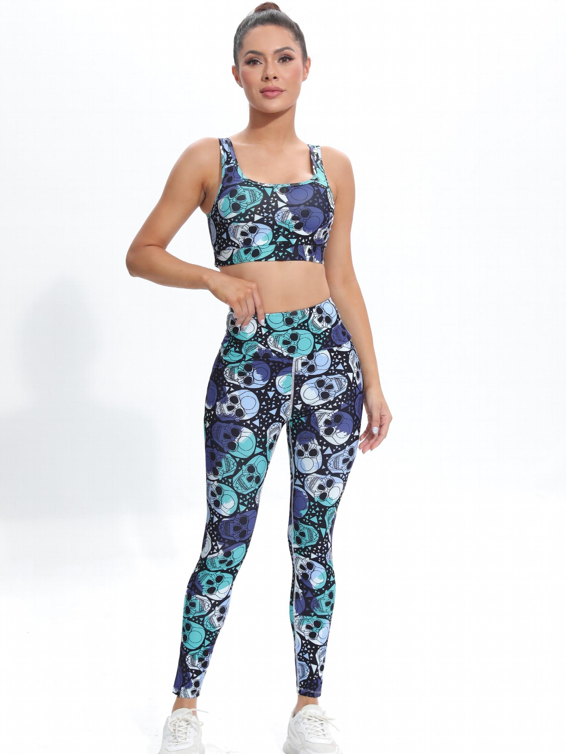 Skull Graphic Yoga Set Sports Crop Top & High Waist Leggings Outfit