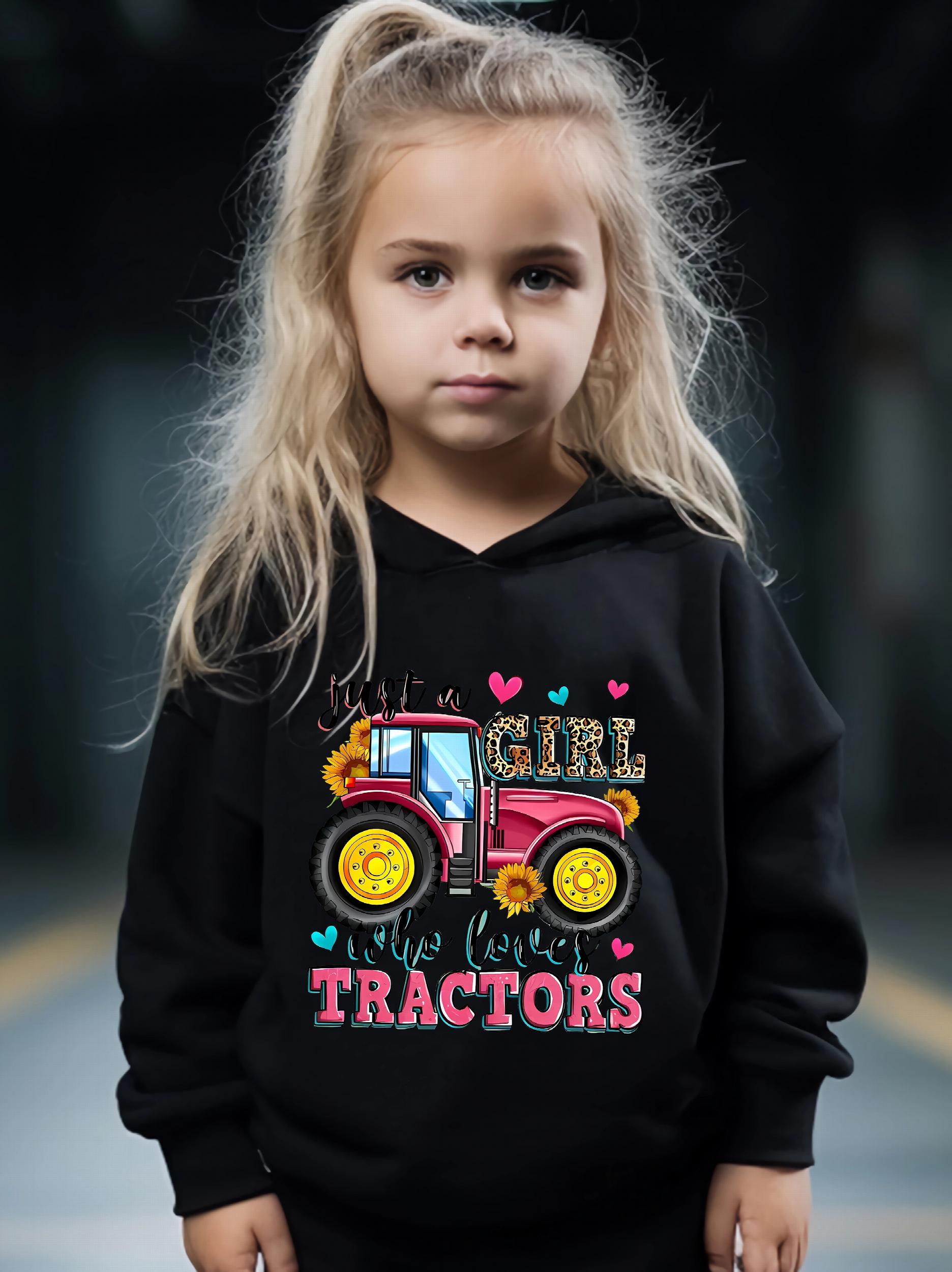 Girls Truck Pattern Hooded Sweatshirt & Solid Sweatpants Set