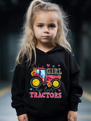 Girls Truck Pattern Hooded Sweatshirt & Solid Sweatpants Set