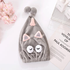 Cartoon Hair Drying Cap Soft Microfiber Hair Towel Cat Dry Hair Towel