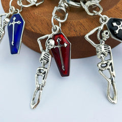 Skull & Enamel Red Cross Coffin Keychain for Wallets Bags Backpacks Car Keys