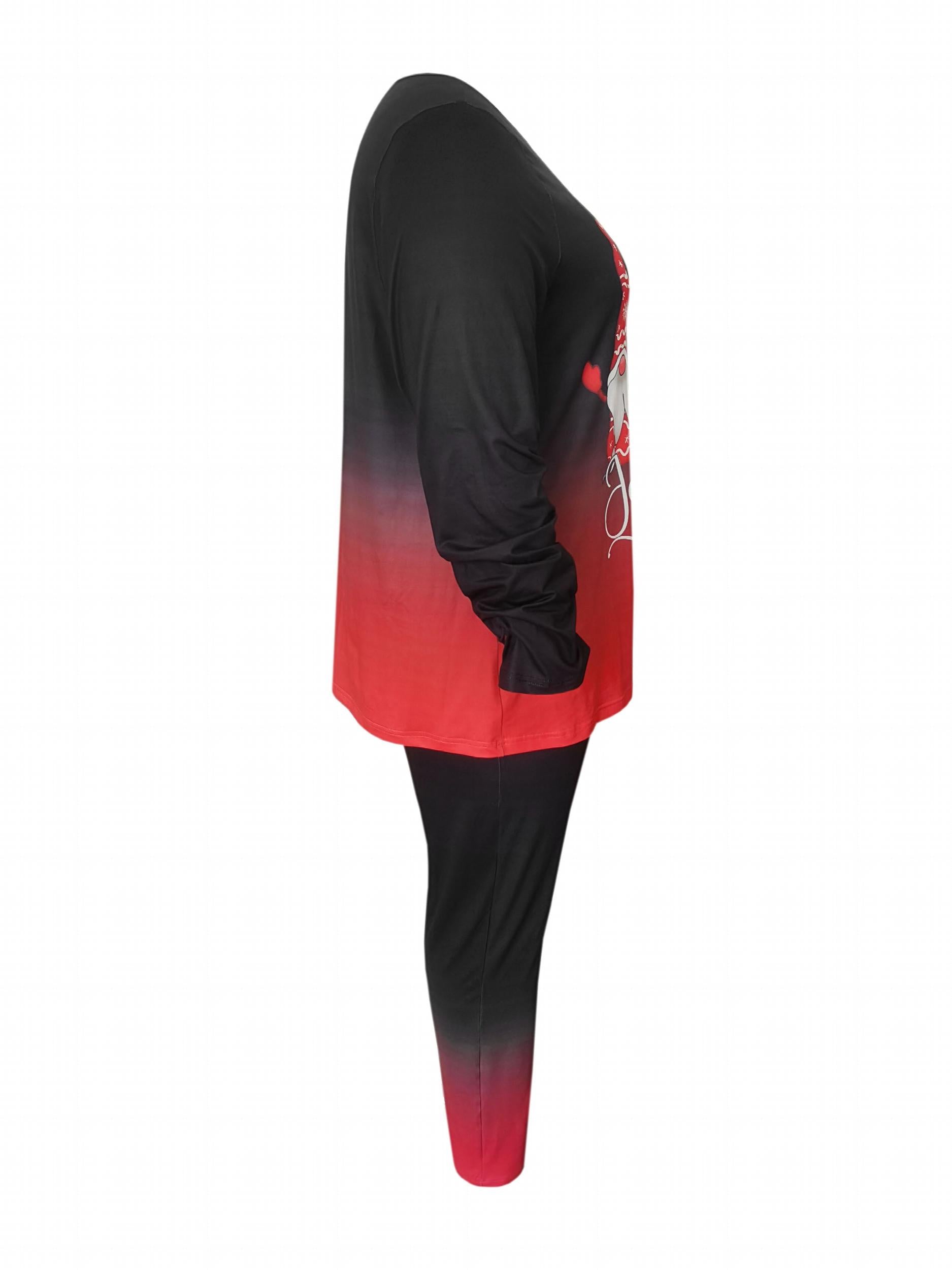 Women's Plus Ombre & Gnomes Print Peplum Top & Leggings Outfit Set