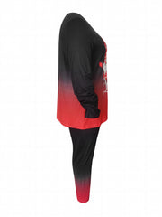 Women's Plus Ombre & Gnomes Print Peplum Top & Leggings Outfit Set