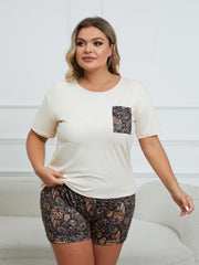 Paisley Print Short Sleeve Tee & Bow Knot Shorts Pajama 2 Piece Set