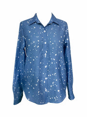 Dot Print Button Up Long Sleeve Blouse