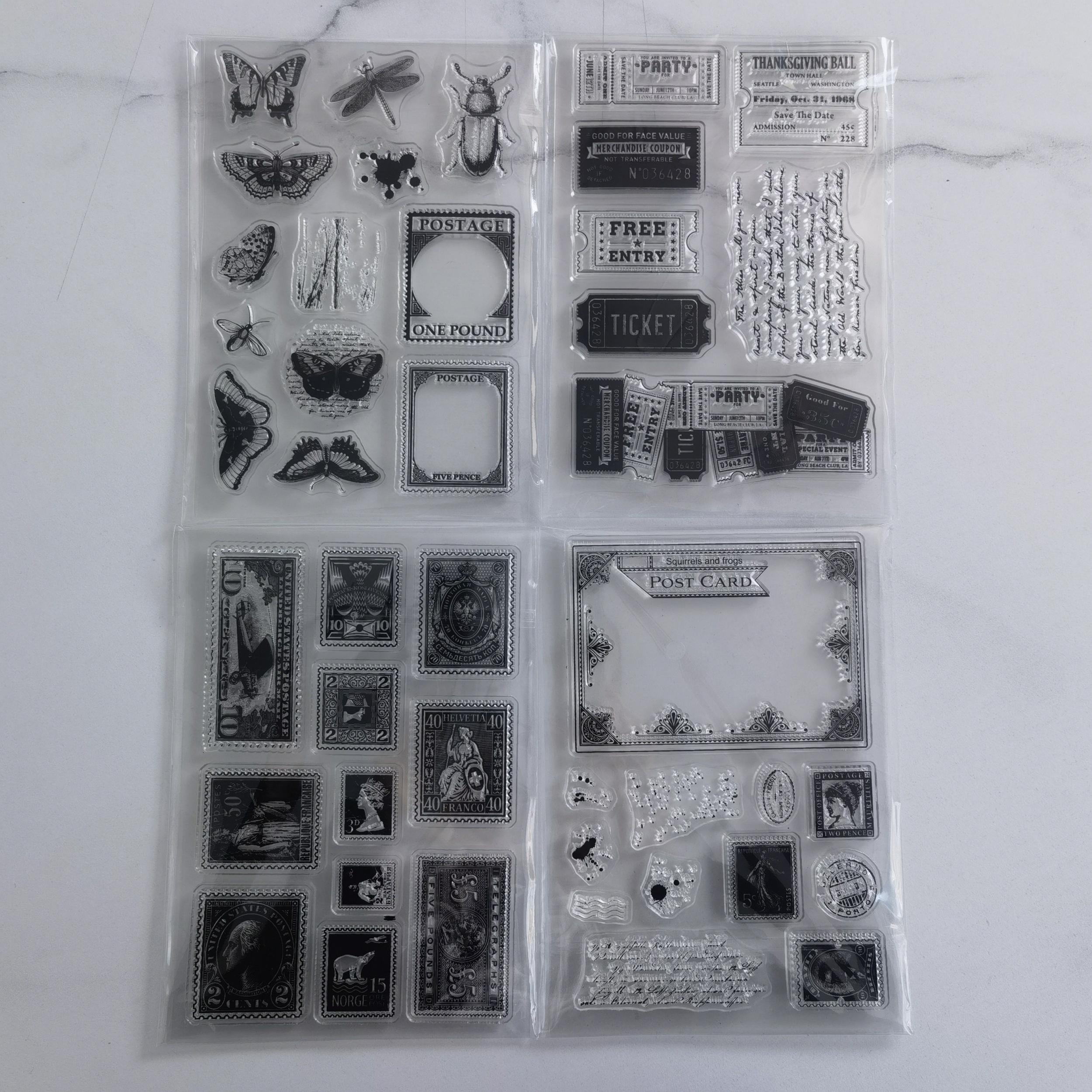 4pcs Silicone Transparent Stamps Vintage for Card Making & DIY Projects
