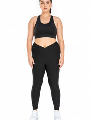 Solid High Stretch Leggings with Cross Waist