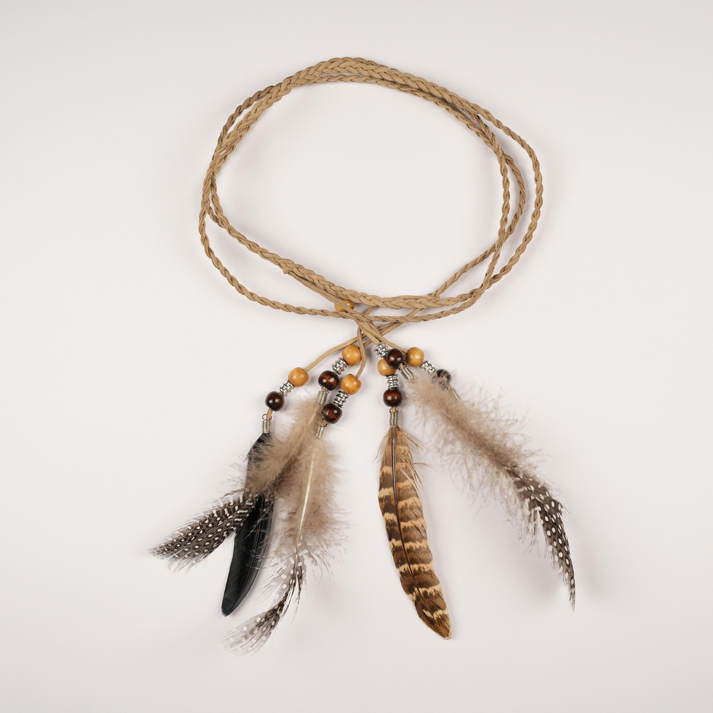 Indian Boho Feather Headband With Tassel Elastic Band Headdress