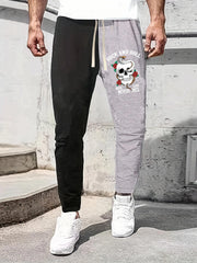 Skull Print Men's Splicing Drawstring Sweatpants Casual Jogger Pants