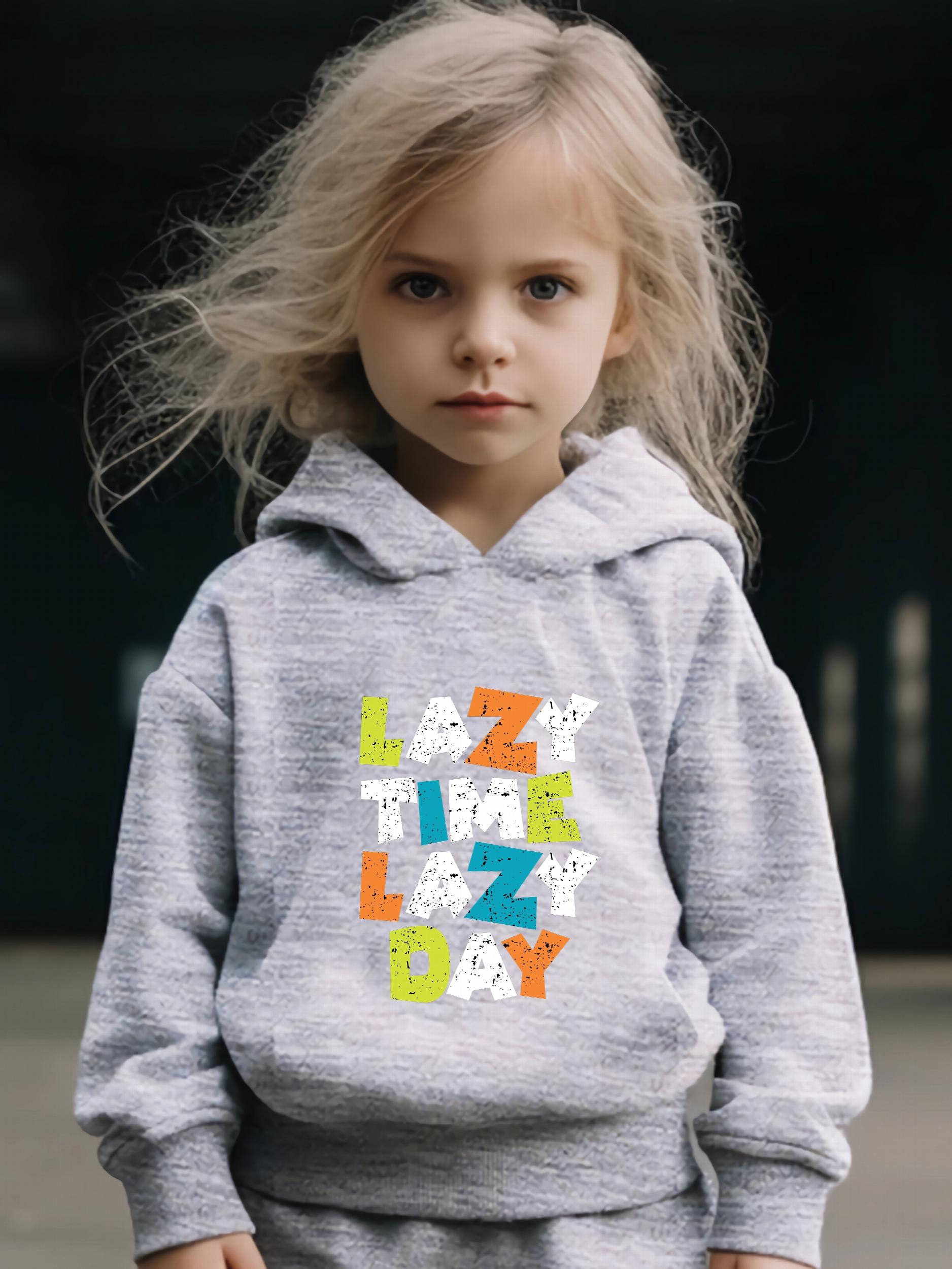 Lazy Time Print Hoodies Jogger Pants Set Girls Sports