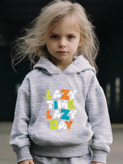 Lazy Time Print Hoodies Jogger Pants Set Girls Sports