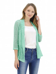 V Neck Mesh Slim Cardigan Boho 3/4 Sleeve Crochet Crop