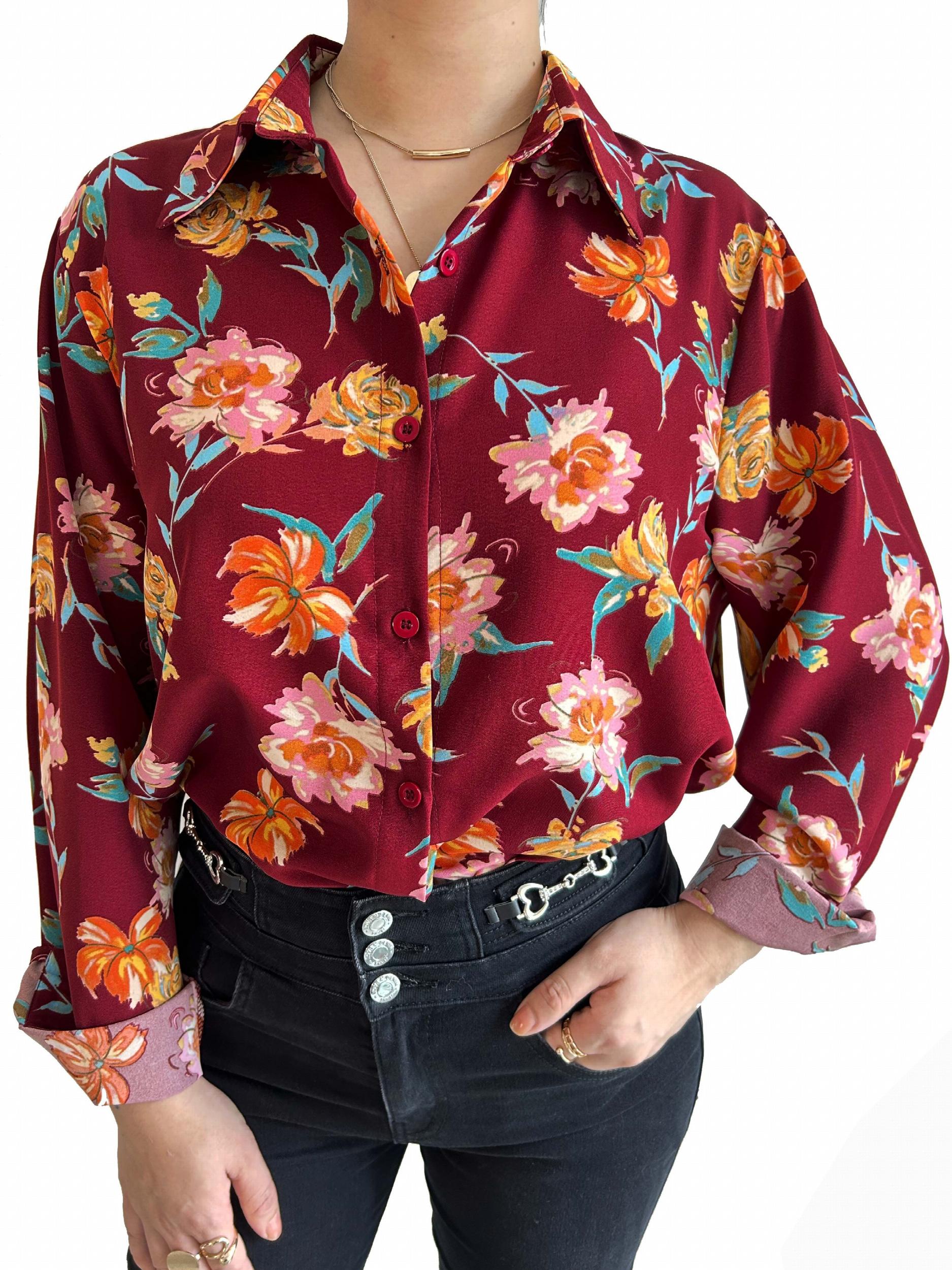 Women's Floral Print Button Up Blouse