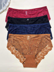 4 Pack Plus Size Lace High Waist Hipster Underwear Set