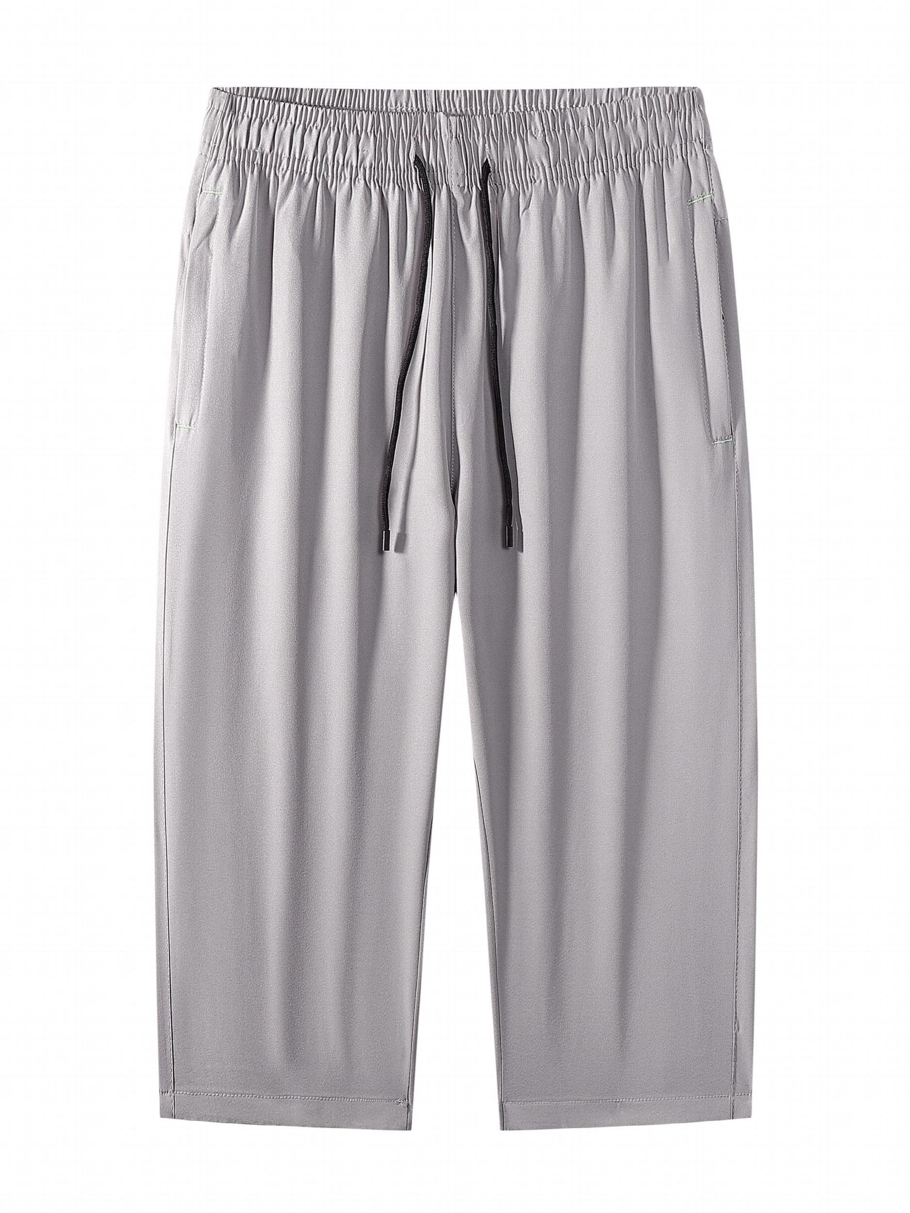 Men's Cropped Pants w/ Zipper Pocket & Elastic Waist Drawstring