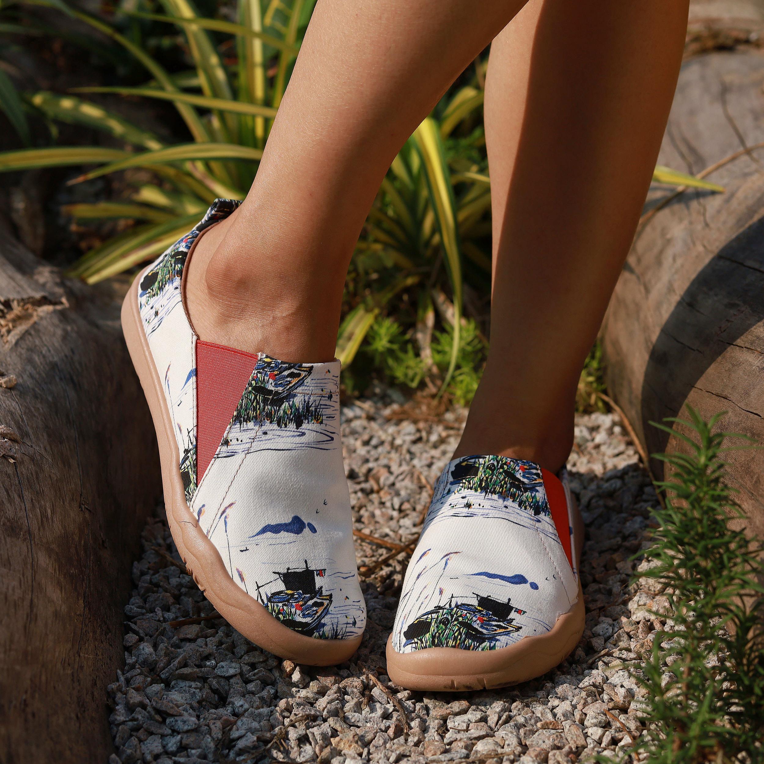 Women's Boat Printed Canvas Slip On Flat Light Shoes