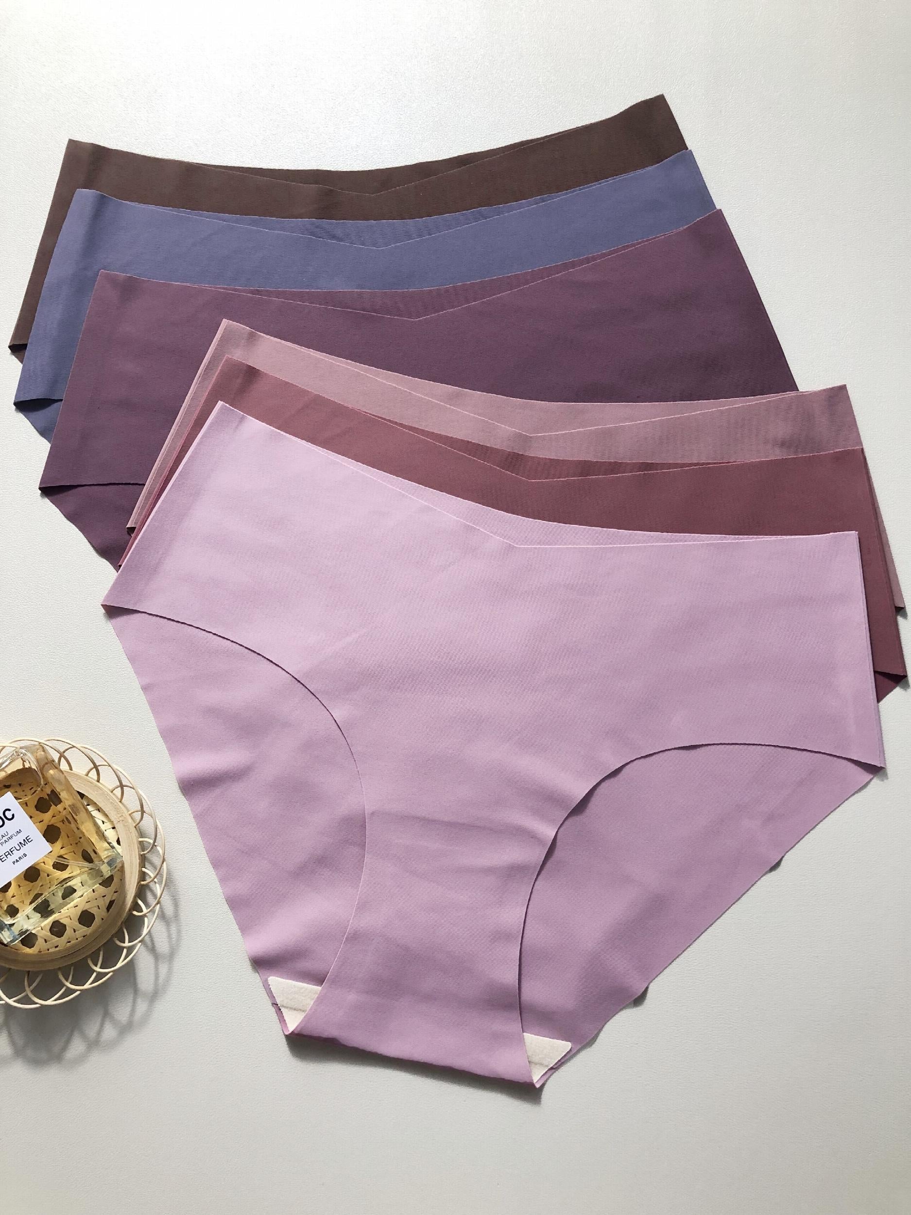 6pcs Seamless Solid Briefs Comfy Breathable Mid Rise Intimates Panties