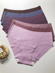 6pcs Seamless Solid Briefs Comfy Breathable Mid Rise Intimates Panties