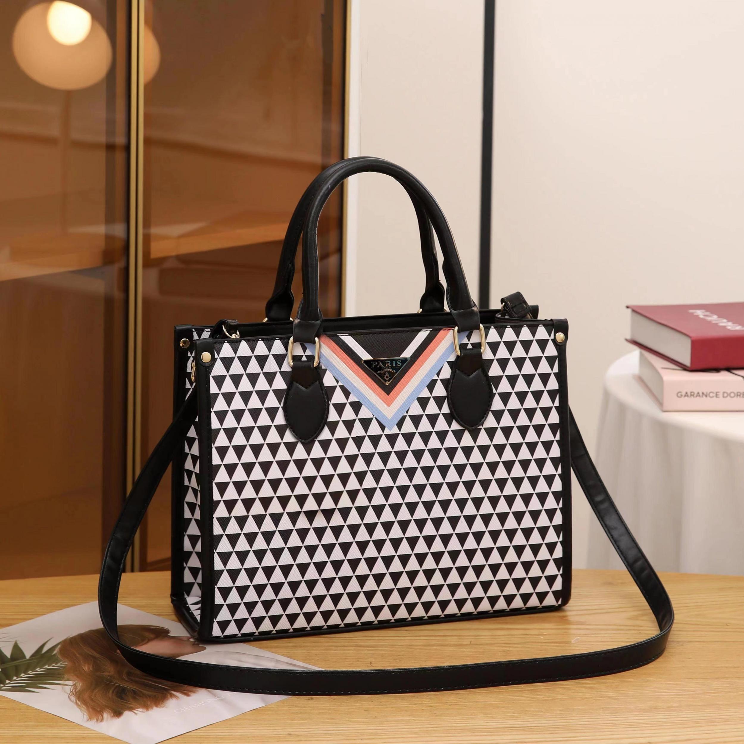 Geometric Pattern PVC Tote Bag Top Handle Shoulder & Crossbody Bag