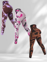 3pcs Tie Dye High Waist Yoga Sports Leggings