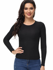 Women's Ribbed Round Neck Long Sleeve Running T-shirt