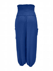 Solid Lantern Trousers with Shirred Waist