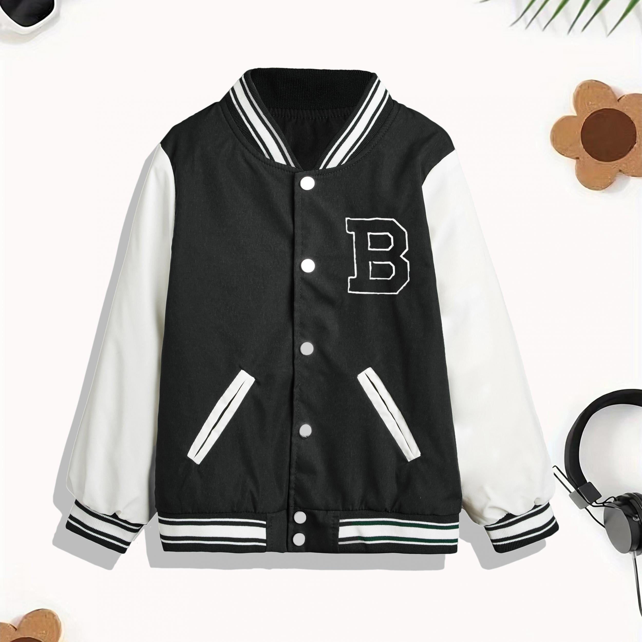 Unisex Kid's Varsity Jacket Zip Pockets for Boys & Girls
