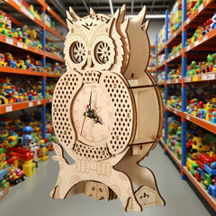 3D Vintage Owl Wooden Puzzle Clock DIY Model High Difficulty Assembly