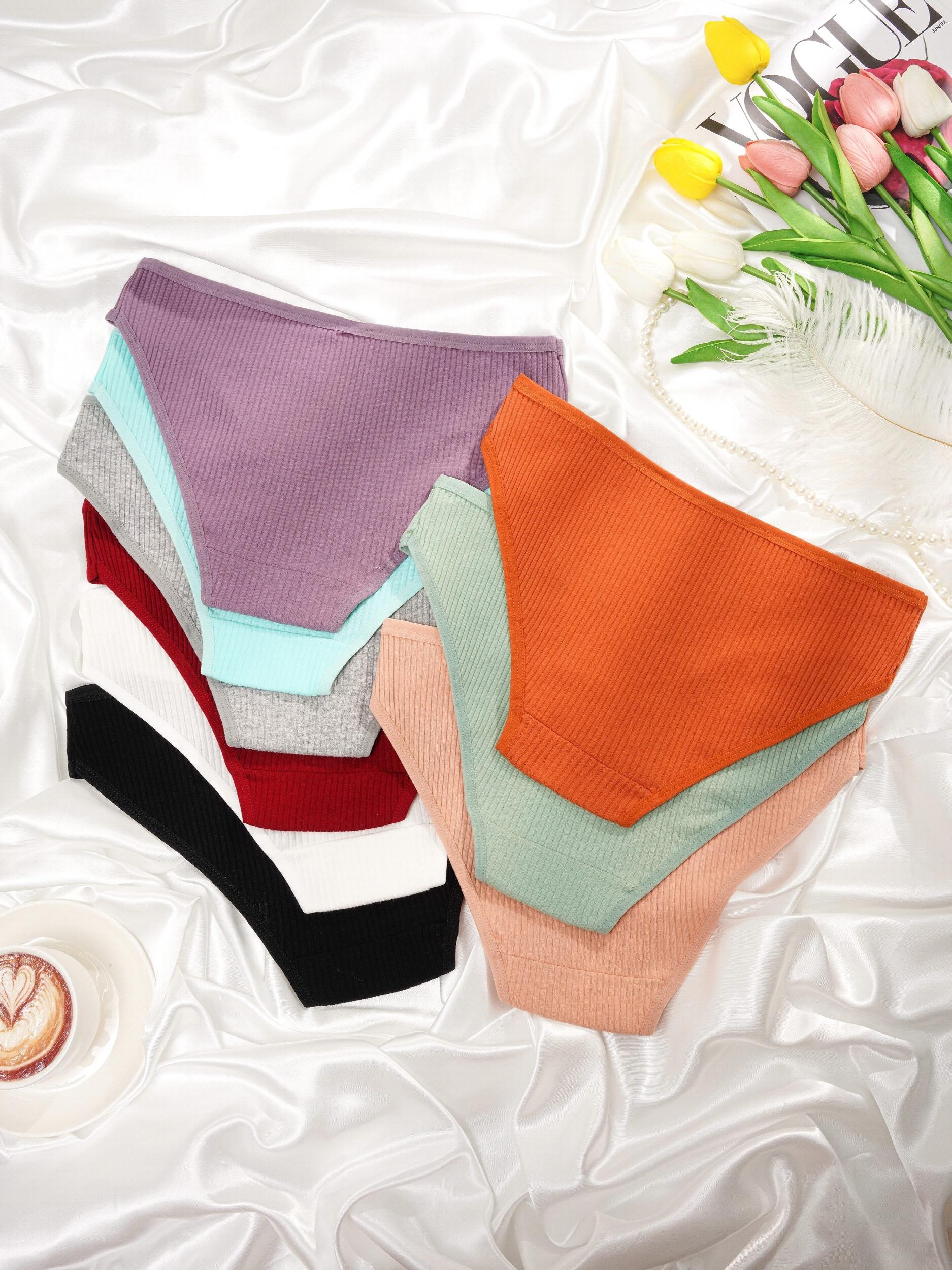 9pcs Ribbed Briefs Comfy & Stretchy Intimates Panties Lingerie & Underwear