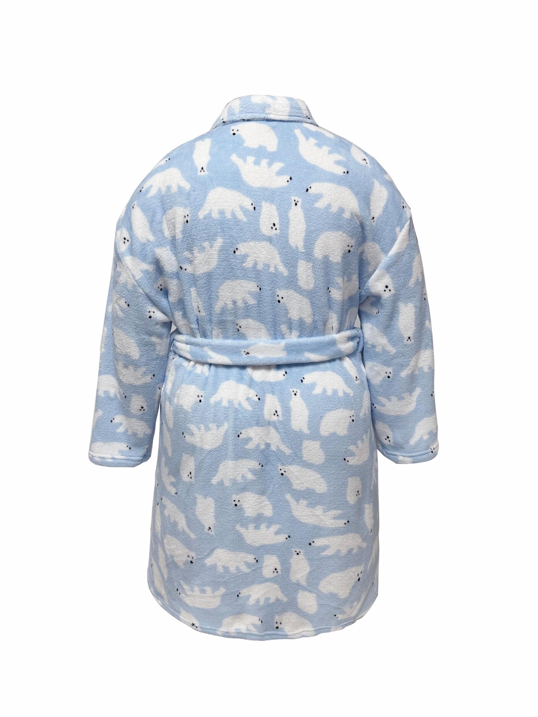 Polar Bear Flannel Shawl Collar Bathrobe