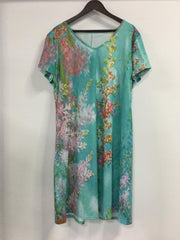Floral Print V Neck Tee Dress With Pockets