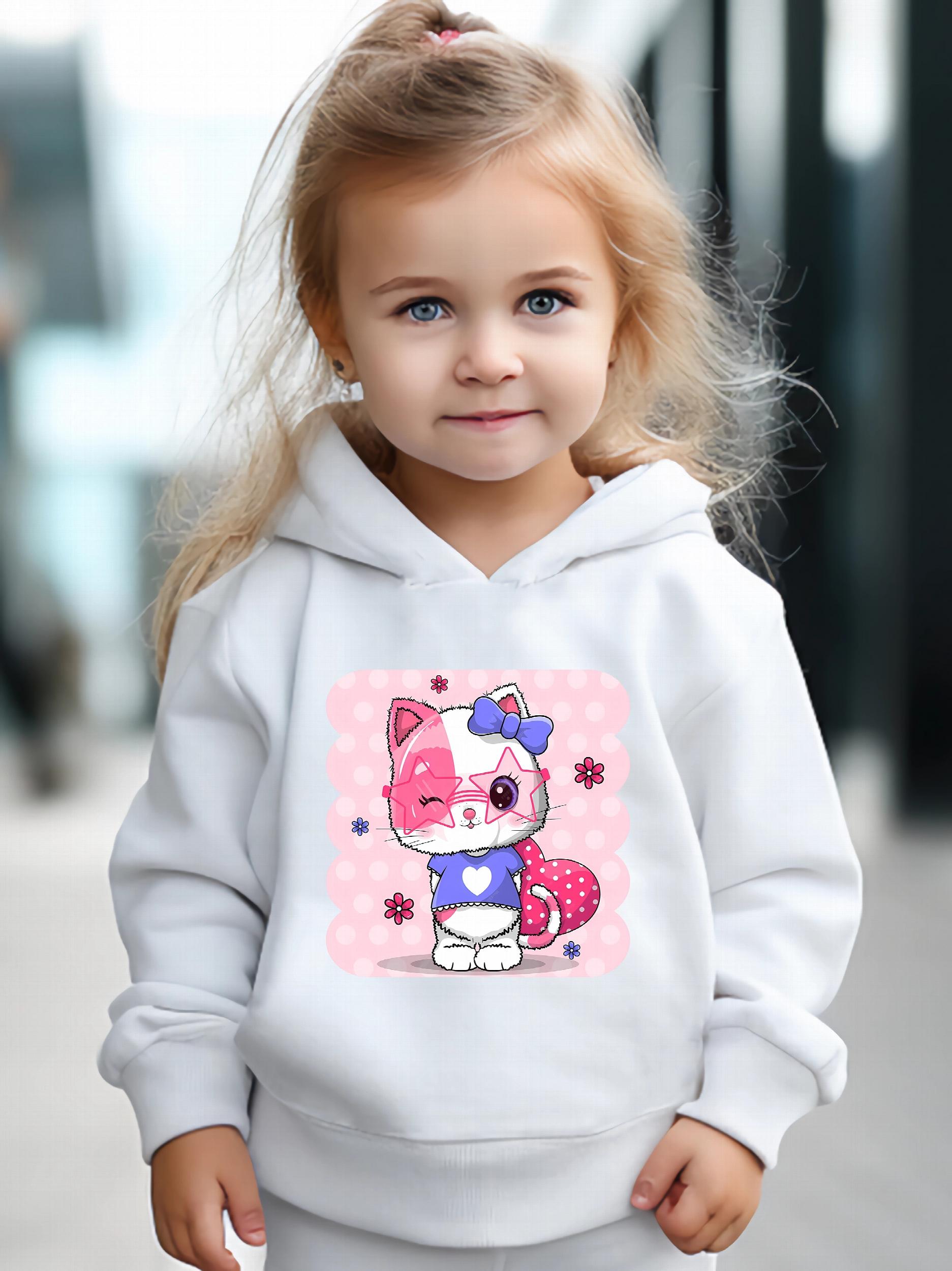 Girls Sweet Kitten Graphic 2pcs Set for Spring Fall Sports