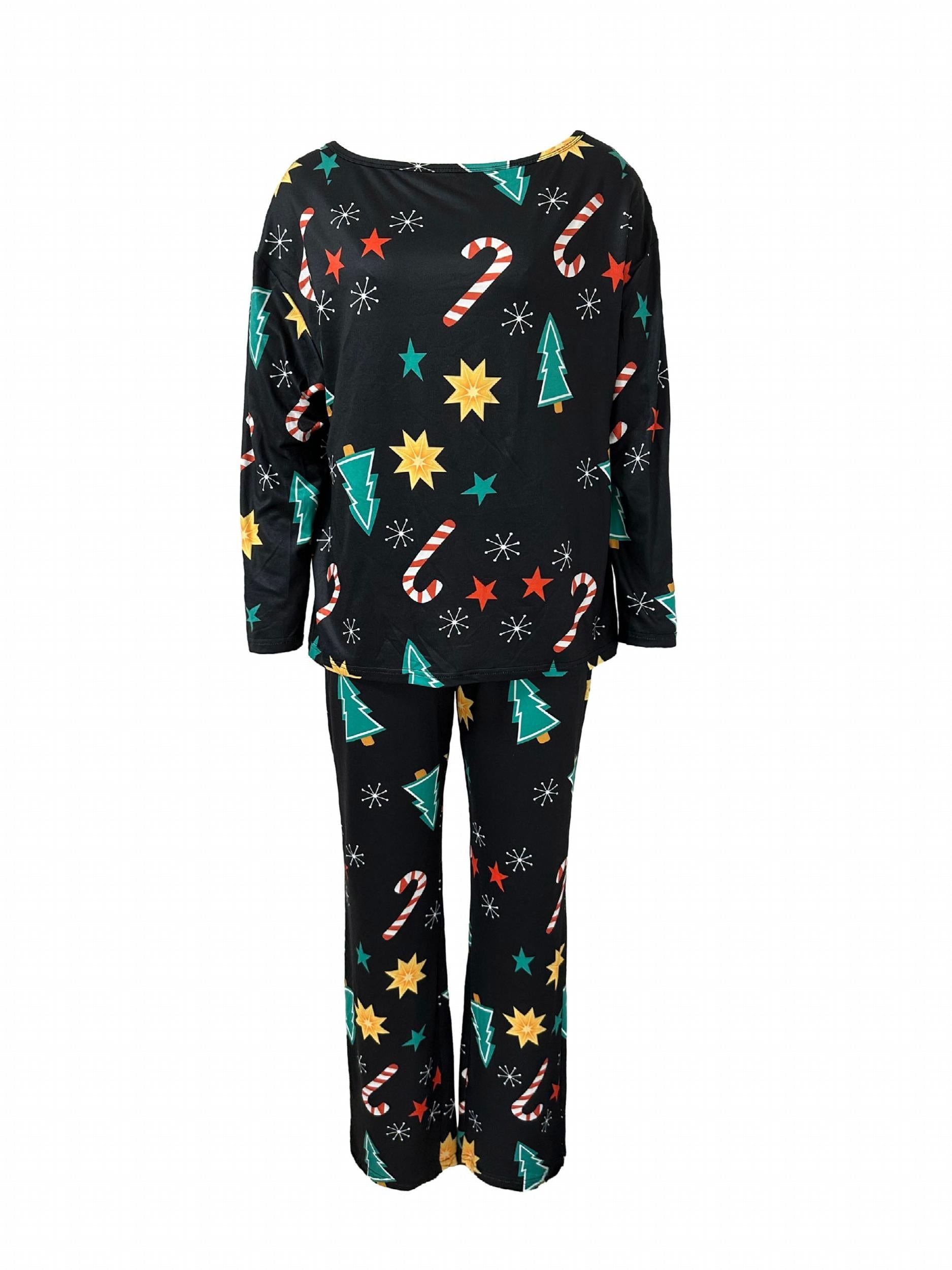 Christmas Print Lounge Set Long Sleeve Top & Pants Women's Loungewear
