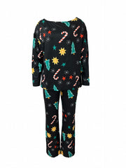 Christmas Print Lounge Set Long Sleeve Top & Pants Women's Loungewear