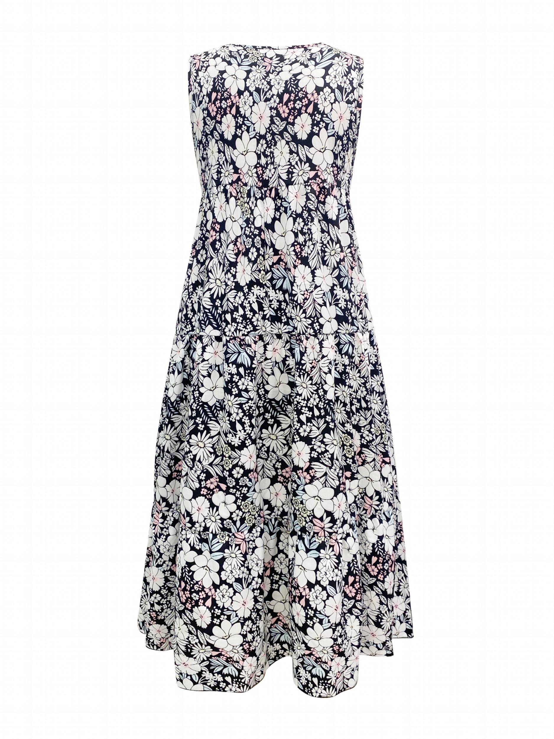 Floral Print V Neck Midi Tank Dress With Pocket