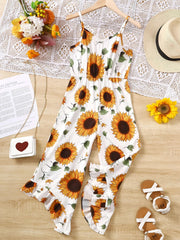 Pre Teen Girls Sunflower Wide Leg Jumpsuit
