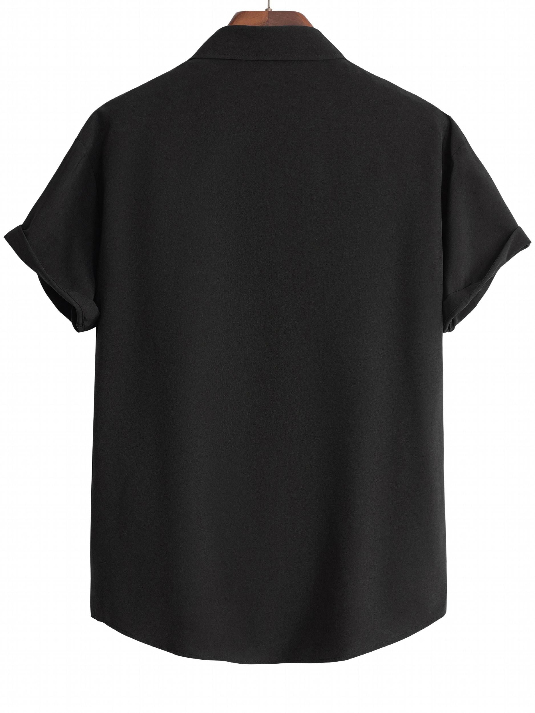 Men's Casual Solid Tee Shirt Button Short Sleeve Loose Work Business Shirt