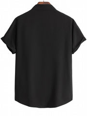 Men's Casual Solid Tee Shirt Button Short Sleeve Loose Work Business Shirt