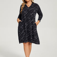 Casual Dress Women's Plus Print Long Sleeve Stretch Dress