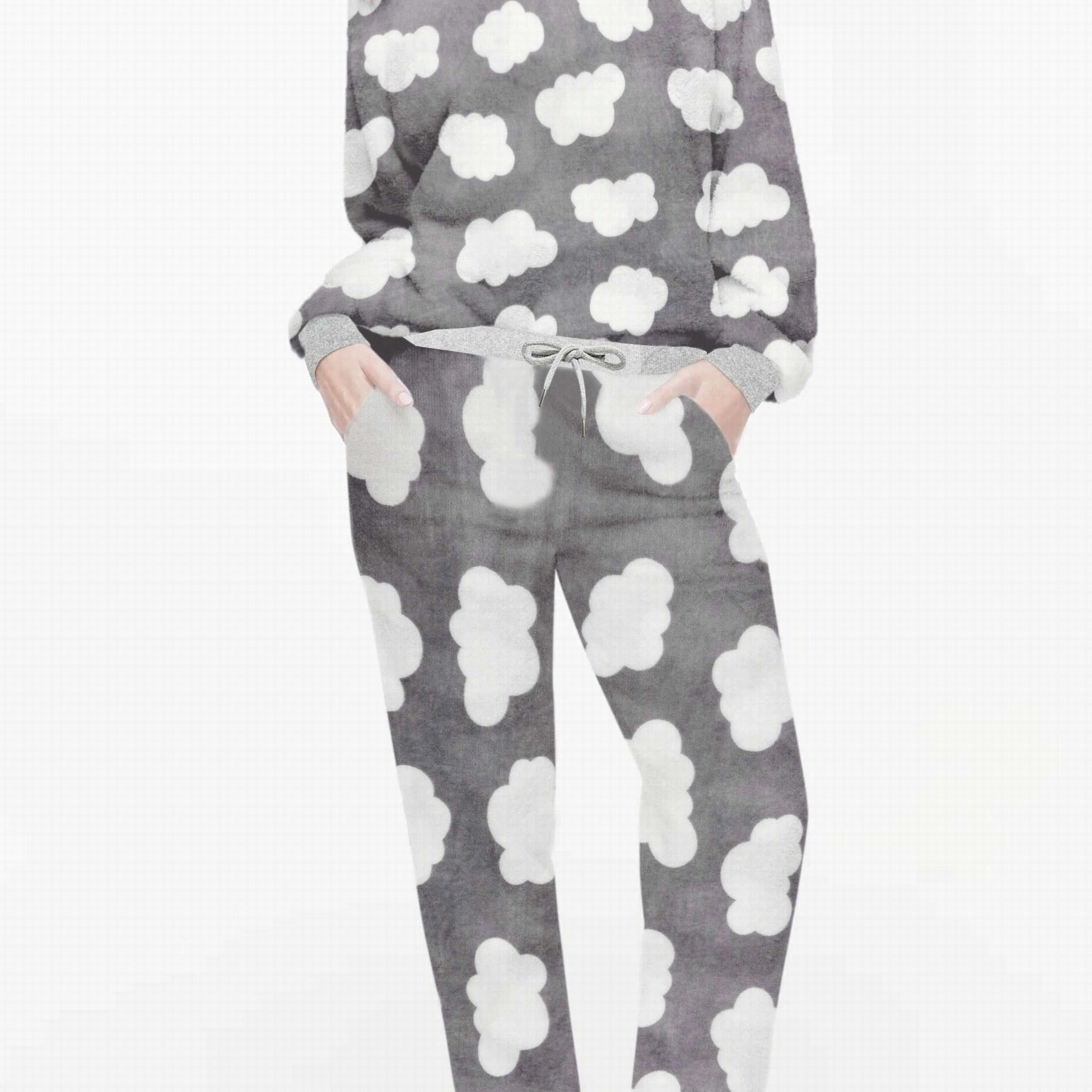 Cloud Pattern Flannel Top & Pants Pajamas Set