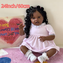 24" Reborn Doll Soft Vinyl Handrooted Curly Hair Dress Up Toy
