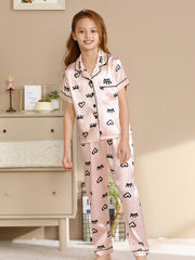 Girls Satin Lounge Wear Long Sleeve Top & Pants Set Pajamas Set Kids Clothes