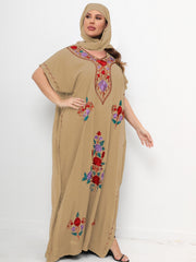 Women's Plus Boho Kaftan Dress Floral Embroidered Batwing Sleeve V Neck Maxi